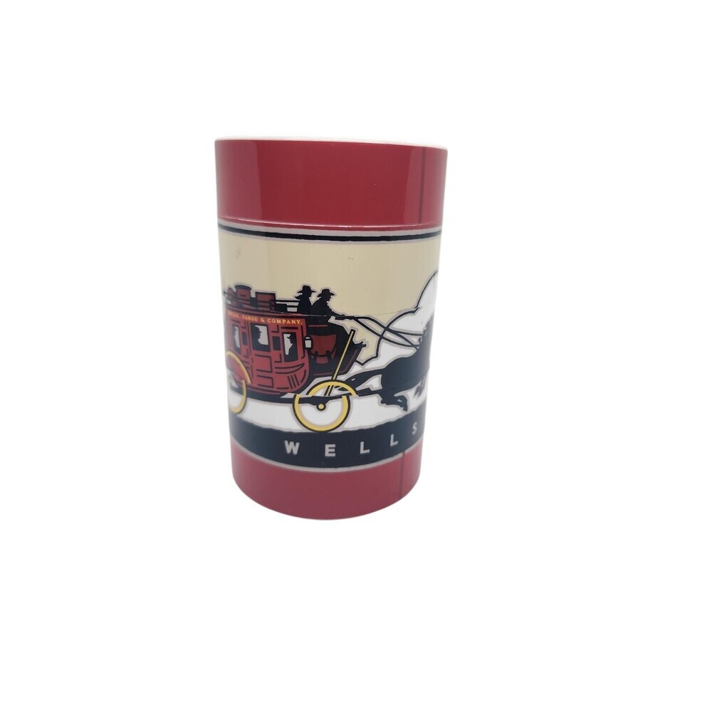 Vintage Wells Fargo Plastic Tumbler Spinner Puzzle Pencil Holder Promo Cup
